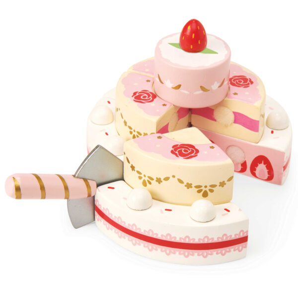 TV329-Party-Celebration-Wedding-Wooden-Toy-Cake-Strawberry-Pink-Gold-Slice Le Toy Van Drvena svadbena torta od jagoda - Image 5