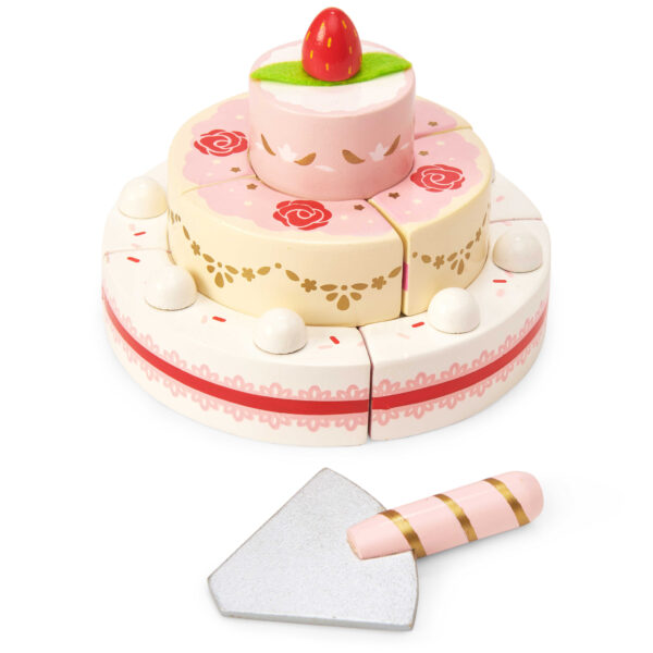 TV329-Party-Celebration-Wedding-Wooden-Toy-Cake-Strawberry-Pink-Gold-Slicer Le Toy Van Drvena svadbena torta od jagoda - Image 4