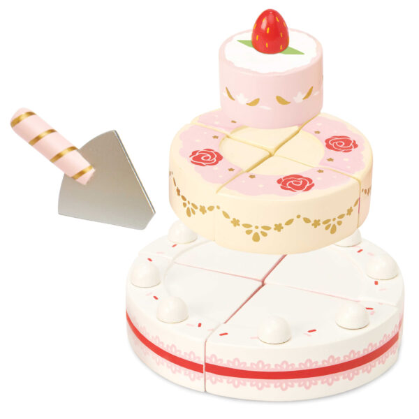 TV329-Party-Celebration-Wedding-Wooden-Toy-Cake-Strawberry-Pink-Gold-Three-Tier Le Toy Van Drvena svadbena torta od jagoda - Image 3