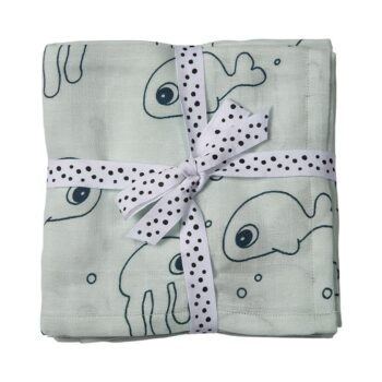 Done by Deer Komplet 2 swaddle pamučne pelene 120×120 – Sea friends Blue