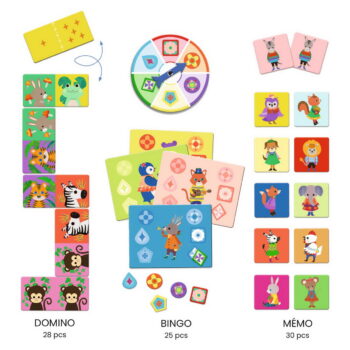 Djeco Društvene igre Set: Memo, Lotto, Domine - uzrast 3+