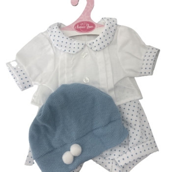 Antonio Juan Odjeća za lutke od 42 cm - Bijeli kompletić na plave tufnice sa kapicom
