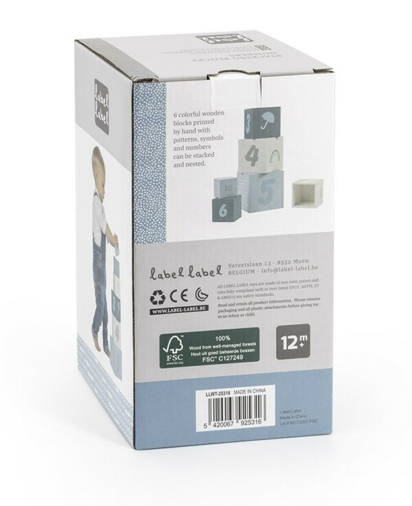 Label Label Drvene kocke za slaganje piramide sa brojevima - Blue - Image 3
