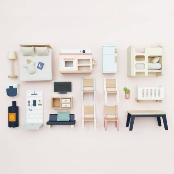 ME040-starter-furniture-set-overlay-all-house-parts-on-coloured-background Le Toy Van Namještaj za kućice za lutke - osnovni set - Image 2