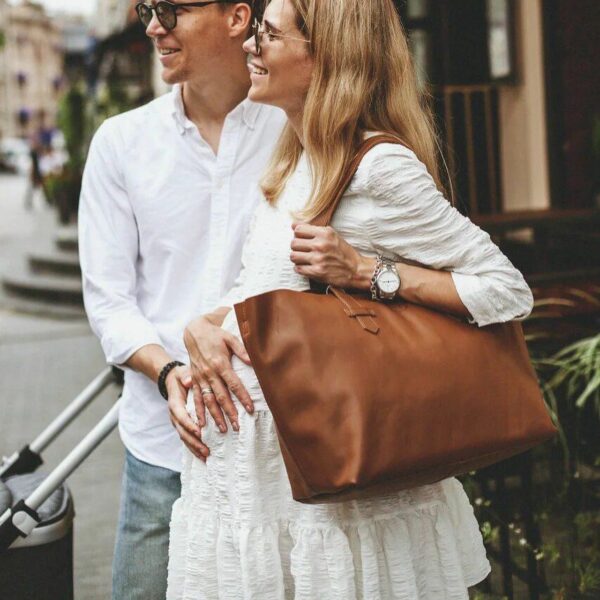 Elodie kožna torba za previjanje Chestnut Leather - Platinum proizvod - Image 3