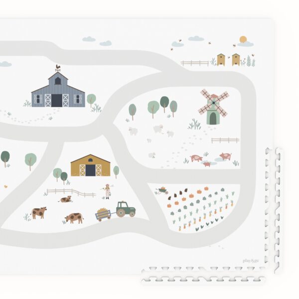 Playandgo_EEVAA_Farm_Puzzlemat_Front_side_Detail_cow_road_Nature Play&Go 3u1 EEVAA dvostrana podloga za igru – Farma (120x180cm) - Image 27