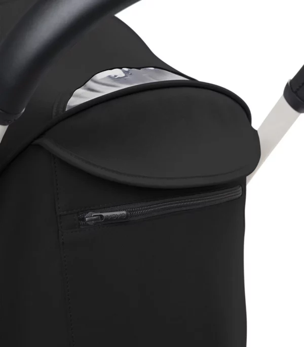 YOYO3_6PLUS_Black_WhiteFrame_Canopy rear-window closed_Close-up_A9 Stokke YOYO³ kolica od 6 mjeseci - Black/Black (GRATIS Color Pack) - Image 7