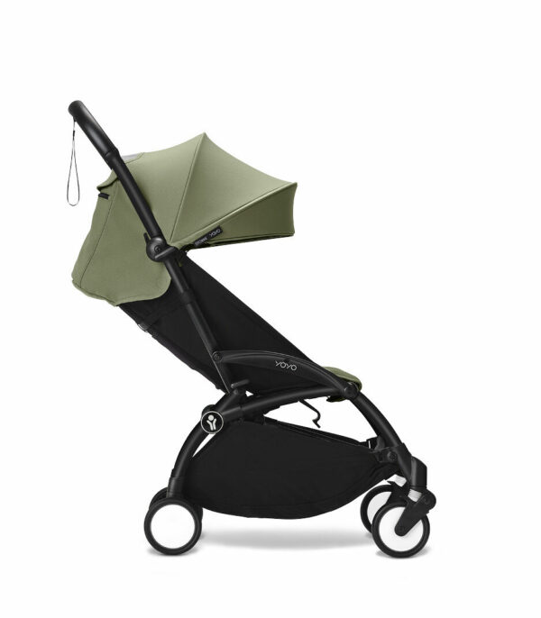YOYO3_Olive_6PLUS_Blackframe_Profile_extended canopy_reclined position_0102 Stokke® YOYO³ 6+ Color Pack - Olive - Image 10