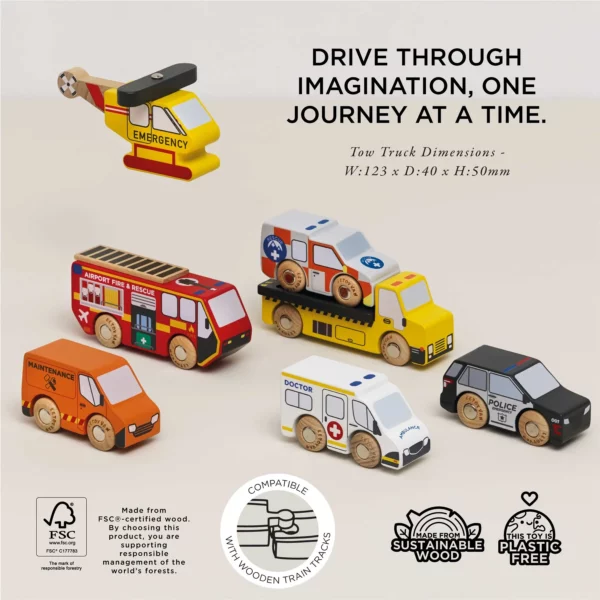 Le Toy Van Drveni spasilački set – vozila i helikopter - Image 3
