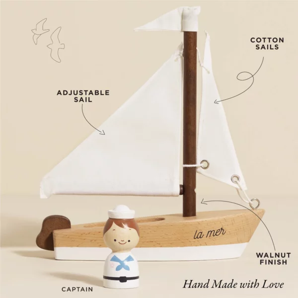 TV810-wooden-toy-sailing-boat-captain-white-wood-ocean-voilier-sailaway-sailor-skipper-boy-girl-eco-luxury-gift-_1 Le Toy Van Drvena jedrilica s kapetanom – La Mer - Image 2