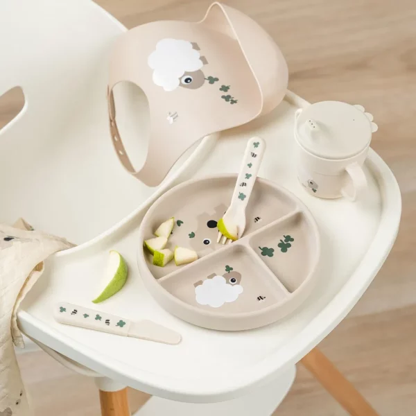 Done by Deer Stick&Stay silikonski tanjir s pregradama - Tiny farm Sand - Image 3