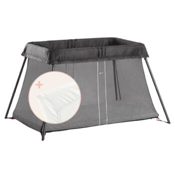 BabyBjörn Prenosni krevetić Light, Black + Prekrivač (čaršaf)