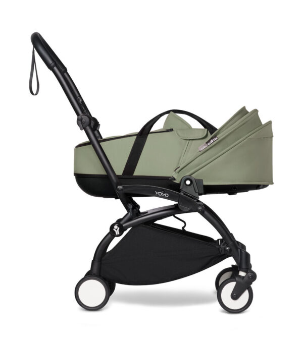YOYO 2 - BASSINET - CANOPY DOWN PROFILE BLACK FRAME - OLIVE - WEB Stokke YOYO³ košara newborn shell – Olive - Image 15