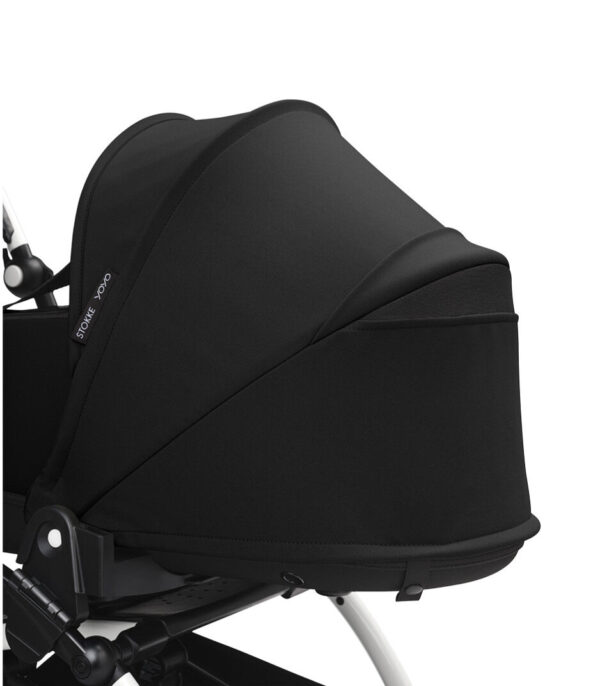 YOYO3_NewbornShell_Black_Whiteframe_Canopy vent open_Close-up_0381 Stokke YOYO³ košara newborn shell – Black - Image 4