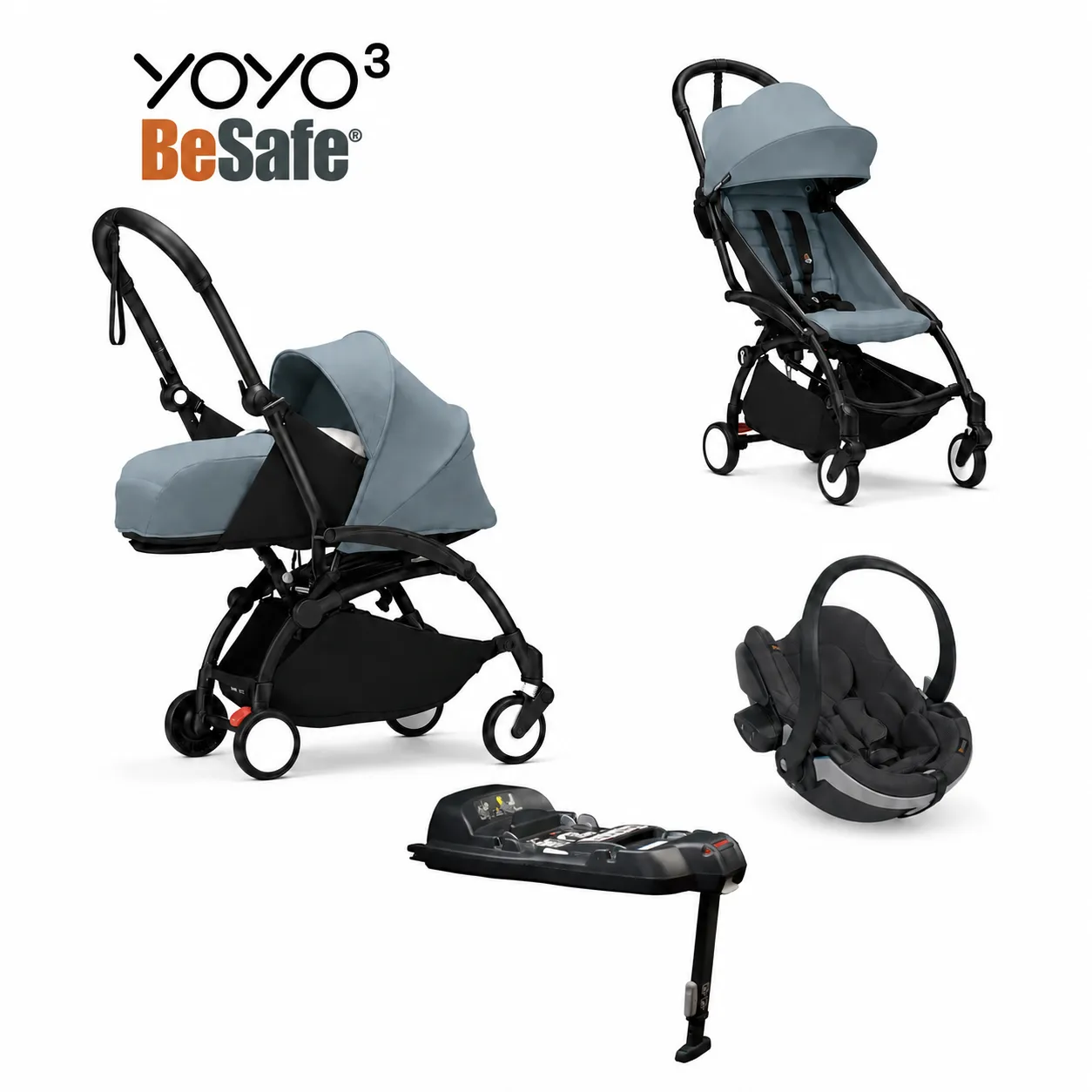 stokke yoyo³ kolica 4u1 sa sklopivom košarom – black/aqua Stokke YOYO³ kolica 4u1 sa sklopivom košarom – Black/Aqua - Image 1