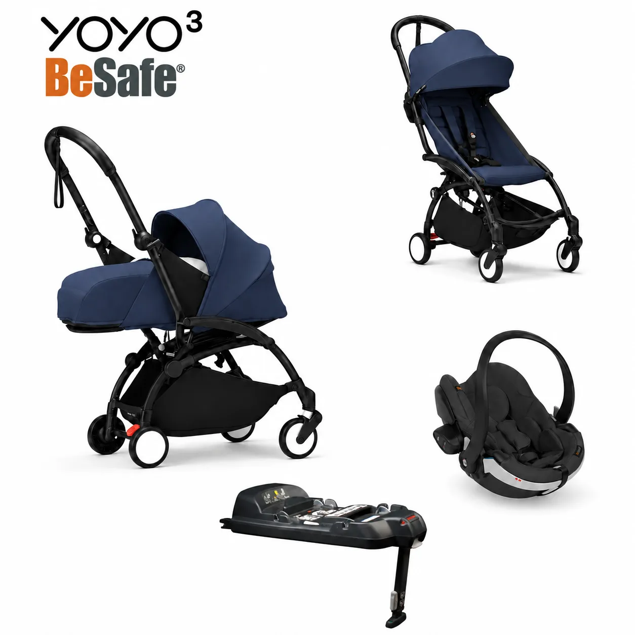 stokke yoyo³ kolica 4u1 sa sklopivom košarom – black/navy blue Stokke YOYO³ kolica 4u1 sa sklopivom košarom – Black/Air France Blue - Image 1