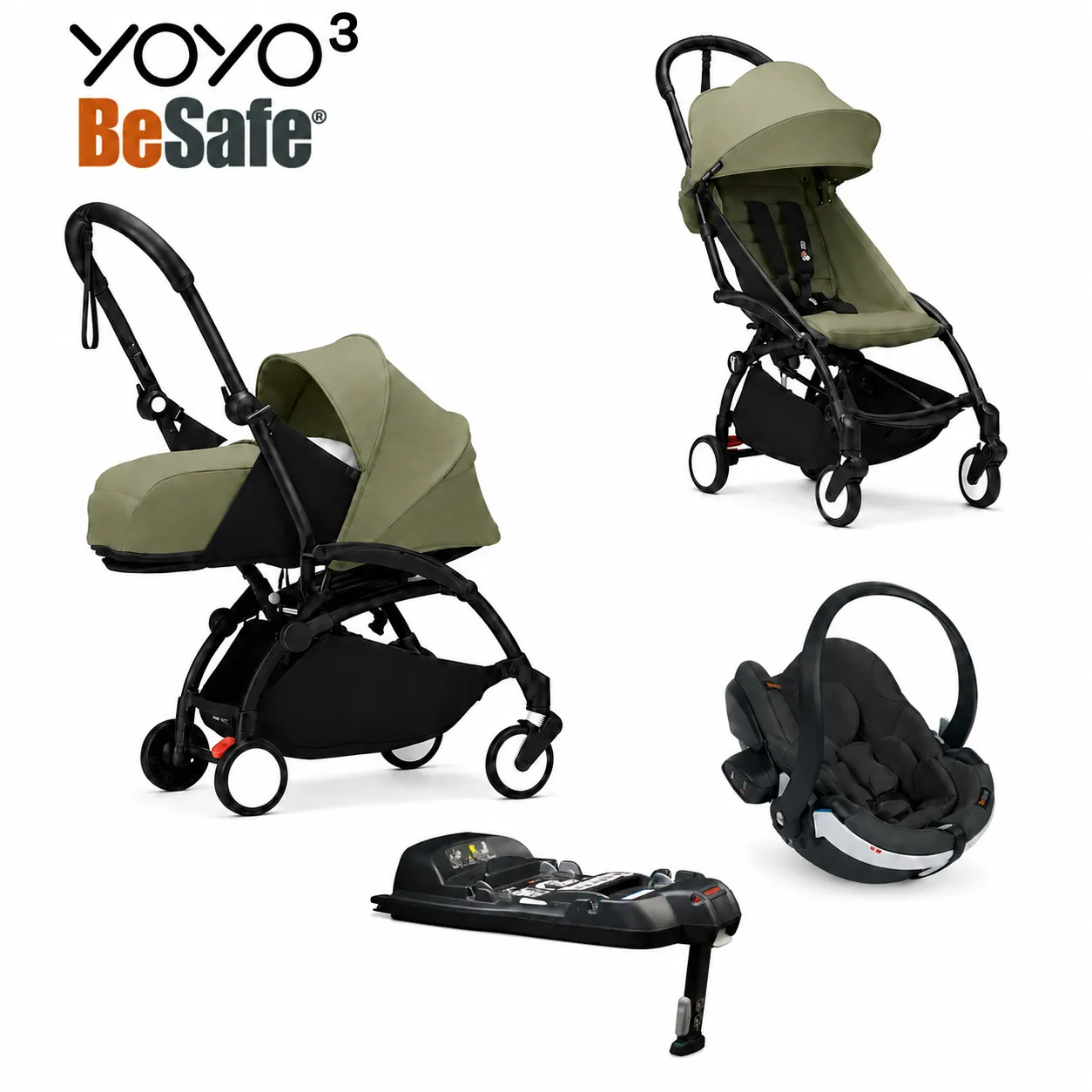 stokke yoyo³ kolica 4u1 sa sklopivom košarom – black/olive Stokke YOYO³ kolica 4u1 sa sklopivom košarom – Black/Olive - Image 1