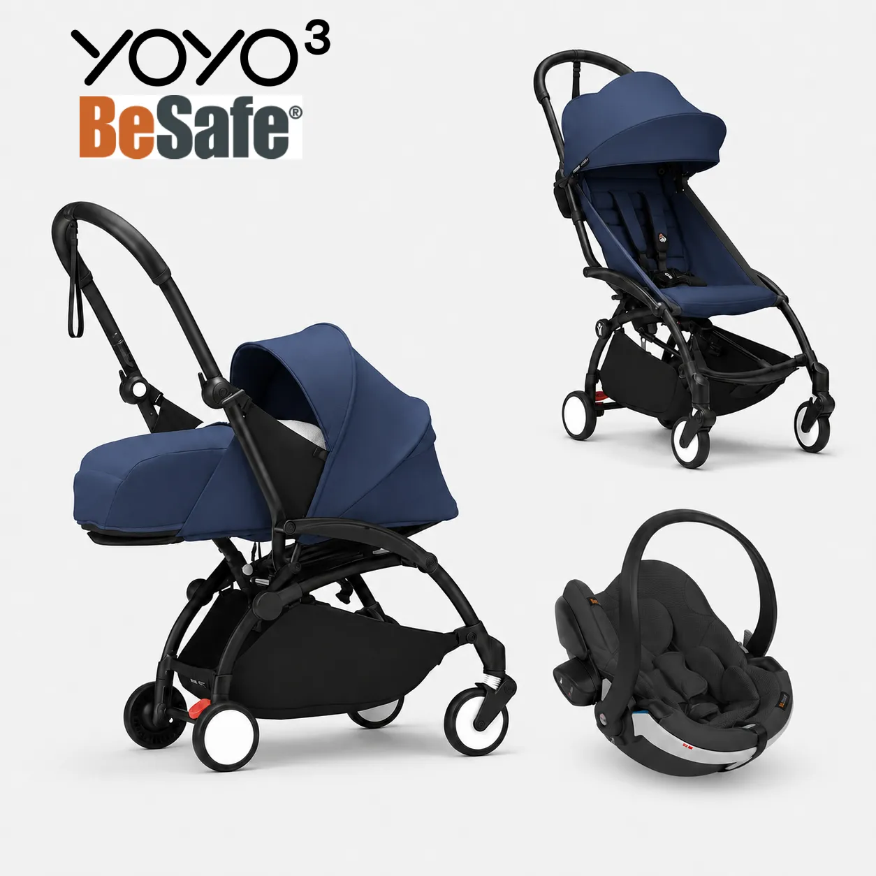 stokke yoyo³ kolica 3u1 sa sklopivom košarom – black/navy blue Stokke YOYO³ kolica 3u1 sa sklopivom košarom – Black/Navy Blue - Image 1