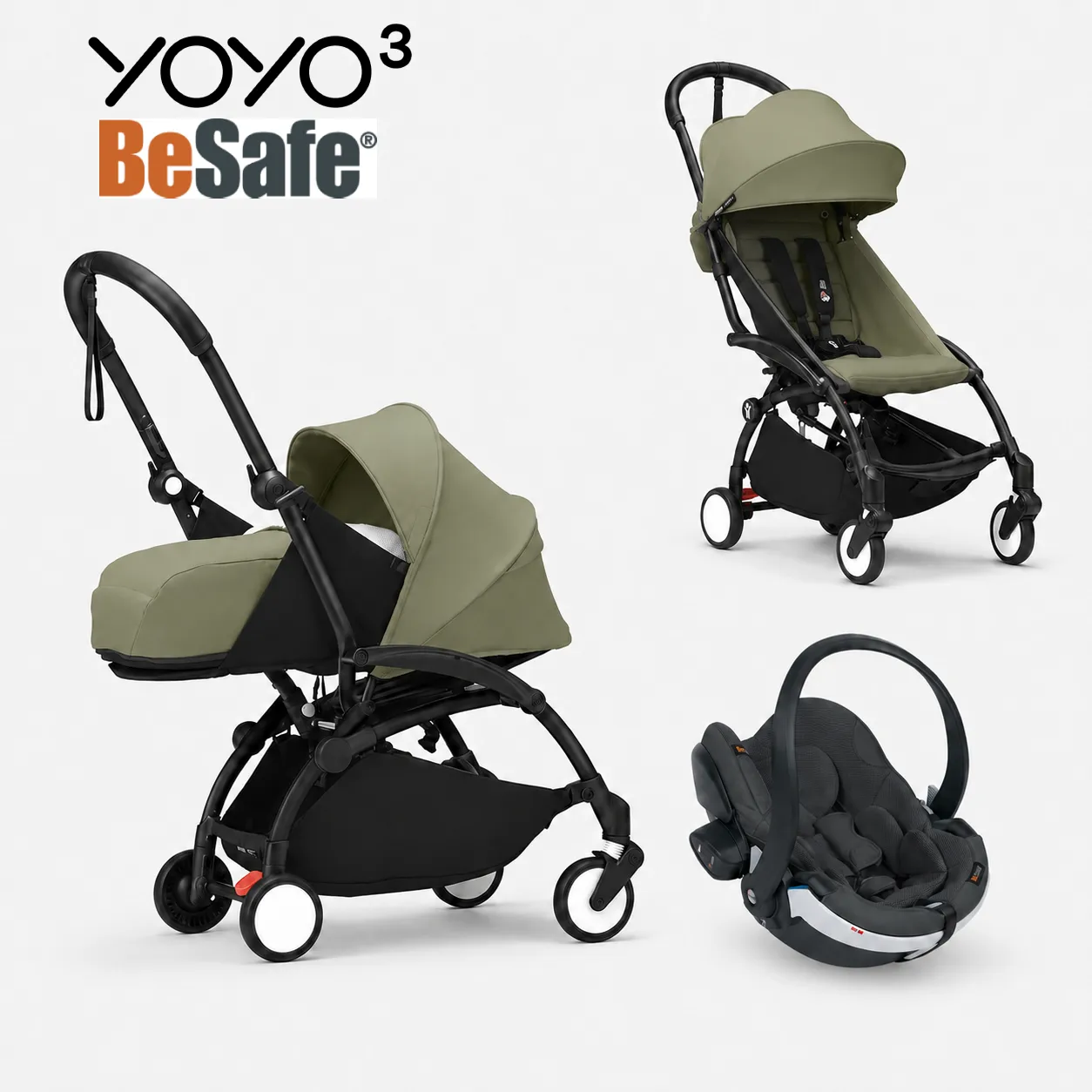stokke yoyo³ kolica 3u1 sa sklopivom košarom – black/olive Stokke YOYO³ kolica 3u1 sa sklopivom košarom – Black/Olive - Image 1
