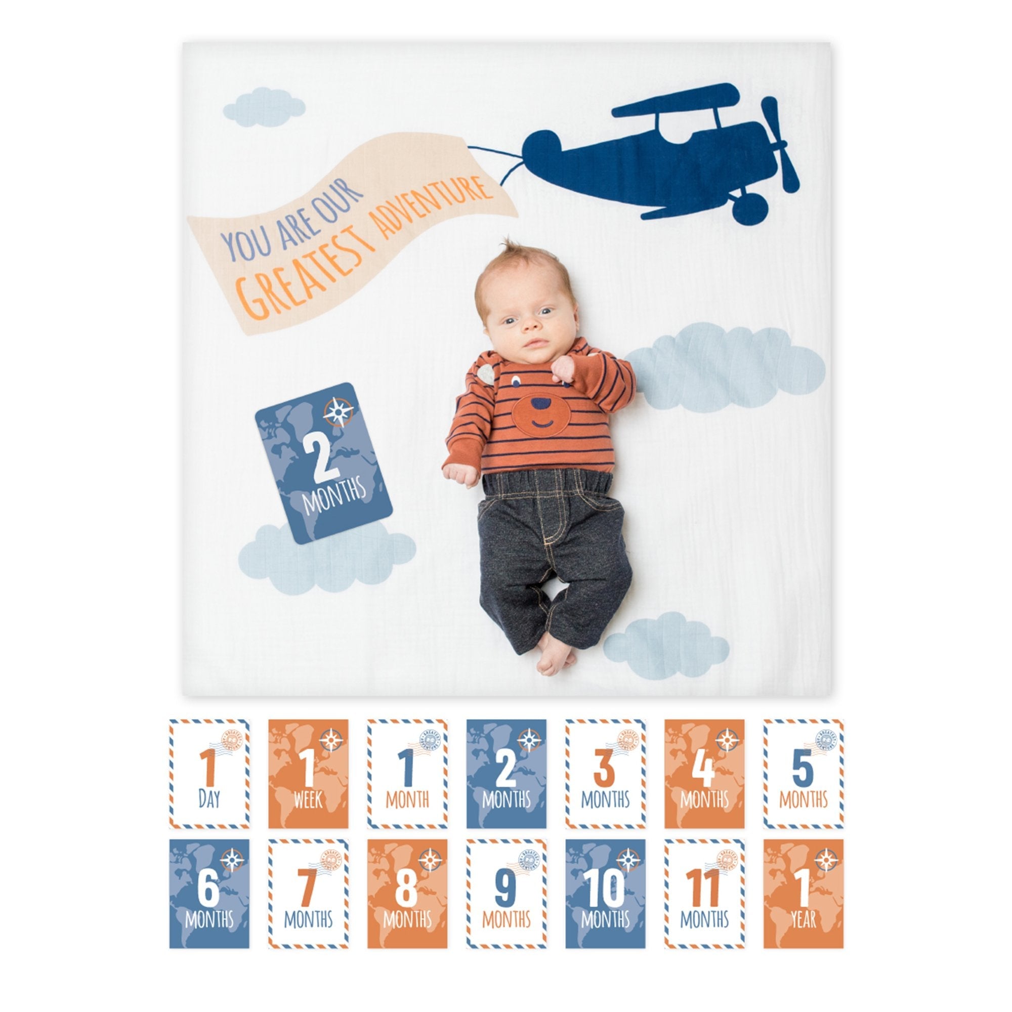 lulujo baby first year set greatest adventure – muslin dekica + 14 kartica Lulujo Baby First Year set Greatest Adventure – muslin dekica + 14 kartica