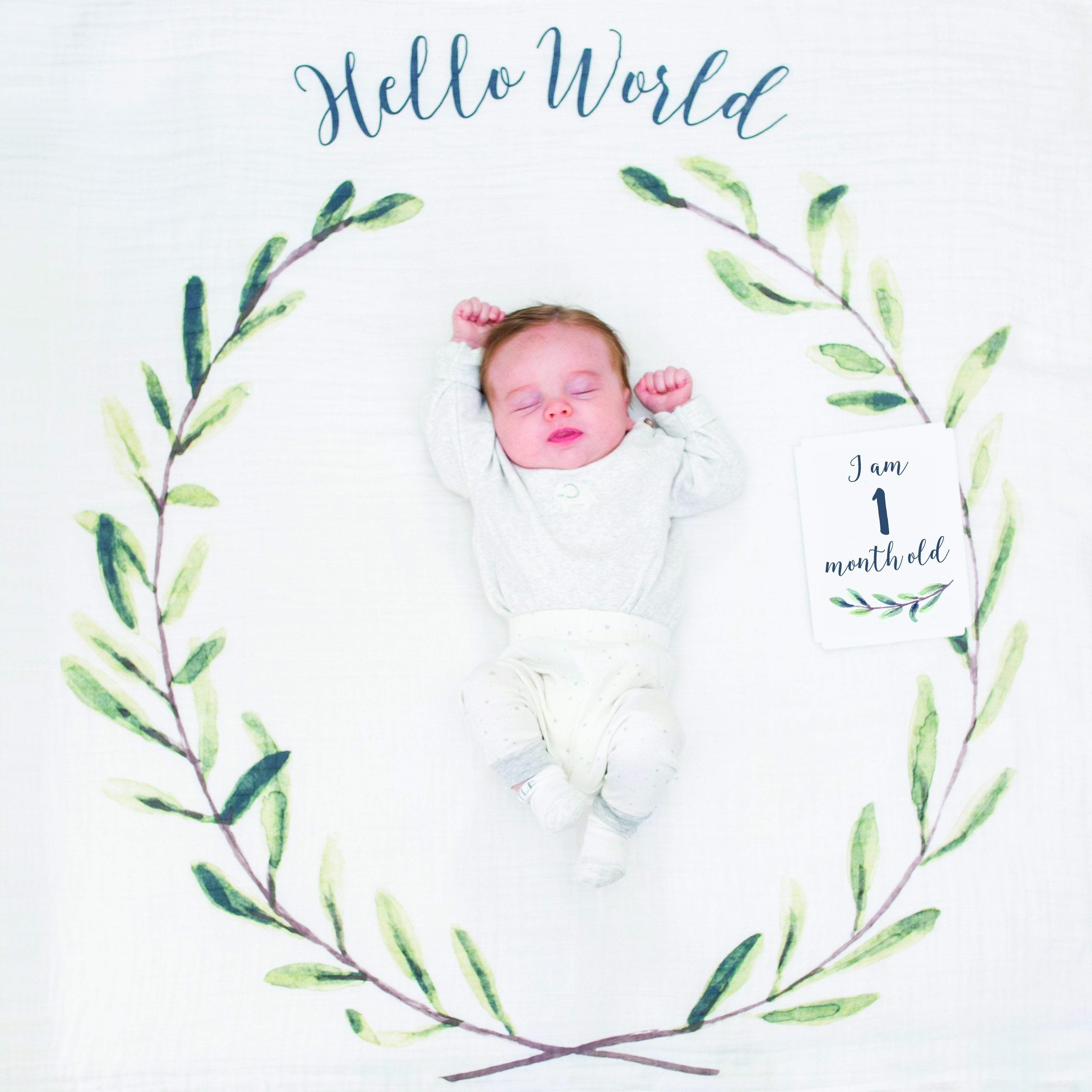 lulujo baby first year set hello world – muslin dekica + 14 kartica Lulujo Baby First Year set Hello World – muslin dekica + 14 kartica